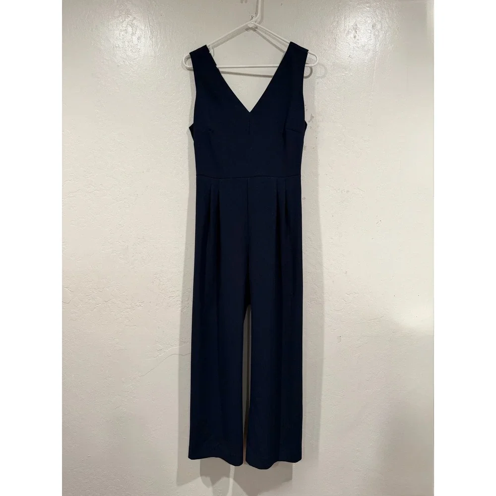 J.Crew Navy Blue Tie-Back V-Neck Wide Leg Crepe Jumpsuit Size 8